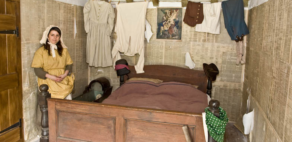 How the other half lived. Labouring family’s bedroom c.1841 at Blaenavon Ironworks ( Victorian Period)